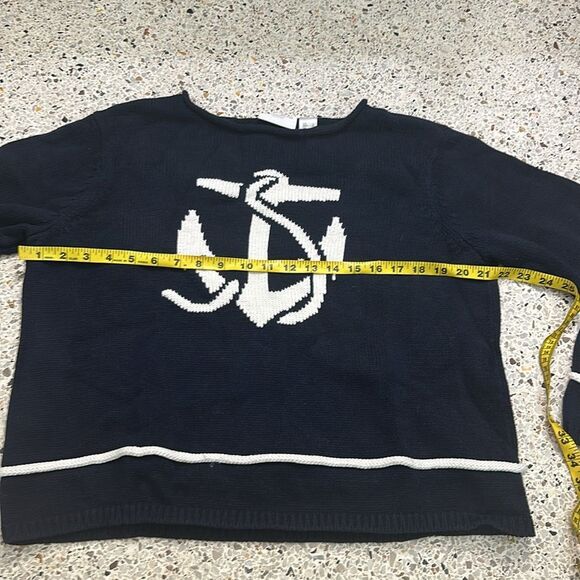 Navy nautical anchor 100% cotton sweater large L - Picture 2 of 5